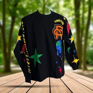 First Row Men's Tshirt "Out of this World" Cosmic Graphic Long Sleeve Black Sz S